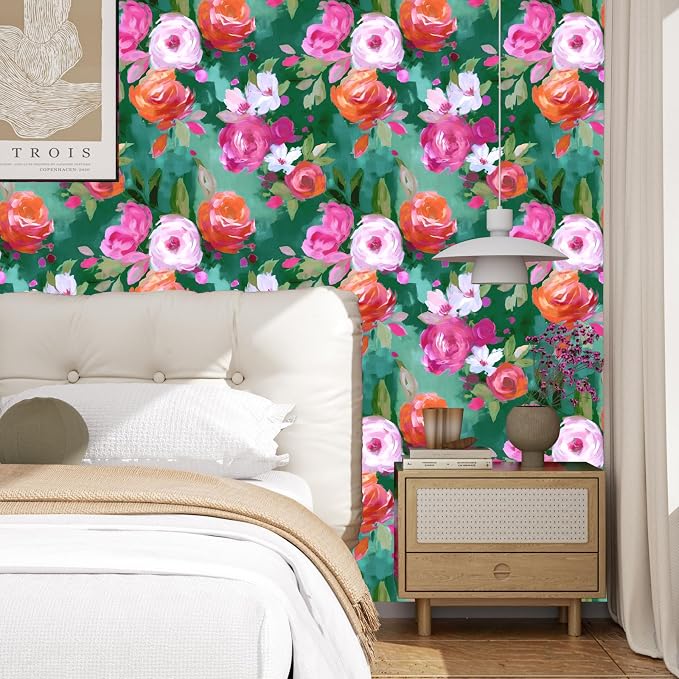 BOKEBEVE Extra Long Bright Wallpaper Stick and Peel Green Colorful Wall Paper