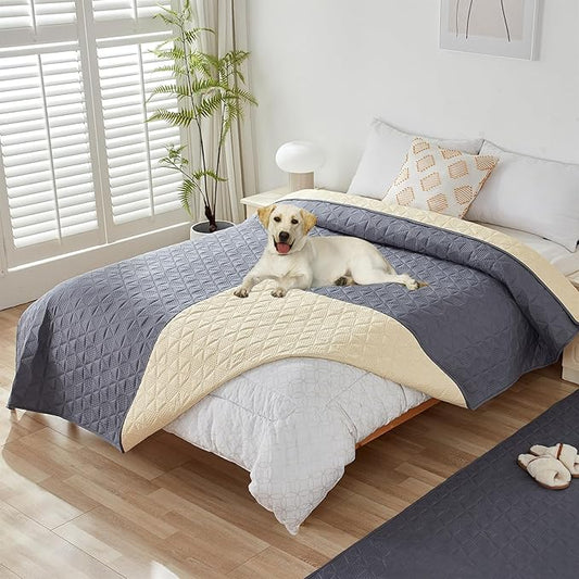 GIBZ Water Resistant Dog Bed Blanket Cover Large Anti Slip Pet Furniture Protector Washable Cat Quilted Mat for Couch, Grey, 210x210cm