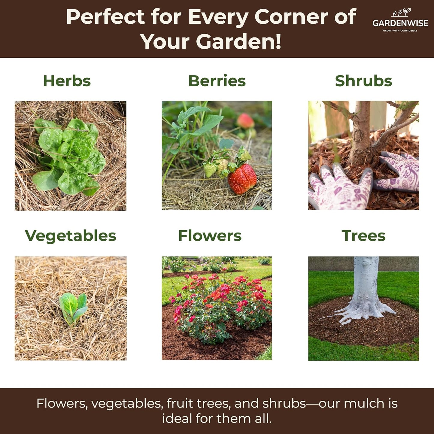 Premium Organic Wood Mulch for Gardens, Landscaping, Potted Plants, and Vegetable Gardens (0.5 CF - 14 L - 15 QTS)
