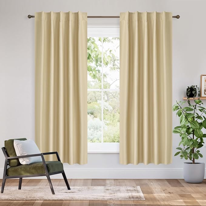 RYB HOME Bedroom Blackout Curtains 63 inches Long, 100% Blackout Thermal