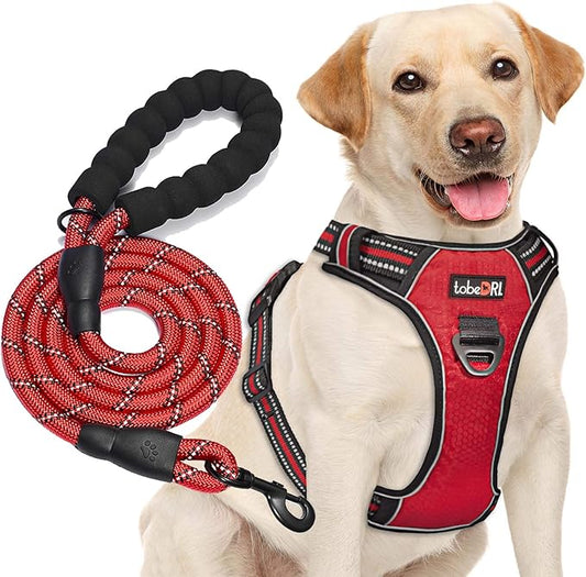 No Pull Dog Harness Adjustable Reflective Oxford Easy Control Medium Large Dog Harness with A Free Heavy Duty 5ft Dog Leash