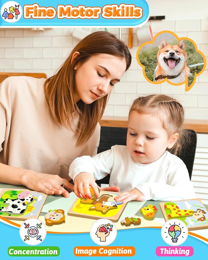 Benresive Wooden Toddler Puzzles, Montessori Toddler Toys for 1 2 Year Old | 8 Pcs Puzzles, 1 2 3 Year Old Girl Boy Great Gifts, Learning Educational Preschool Bolck Toys for 1 2 3 Year Old