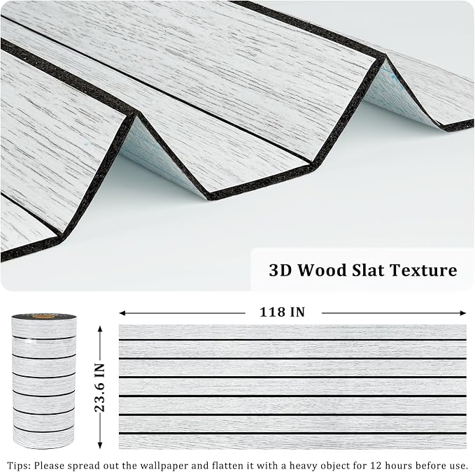White/Grey Wood Slat Panels for Interior Wall Decor Self Adhesive Textured 3D