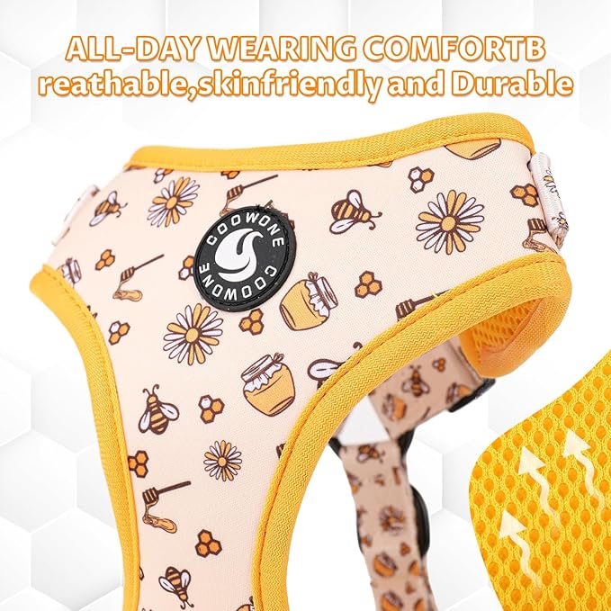 Dog Cat Harness and Leash Set, Puppia Soft Mesh Padded and Adjustable Puppy Vest Cute Dog Clothes Escape Proof Easy Walk Pet Accessories (Honeybee, XS (Neck 9"-11"; Chest 11"-13"))