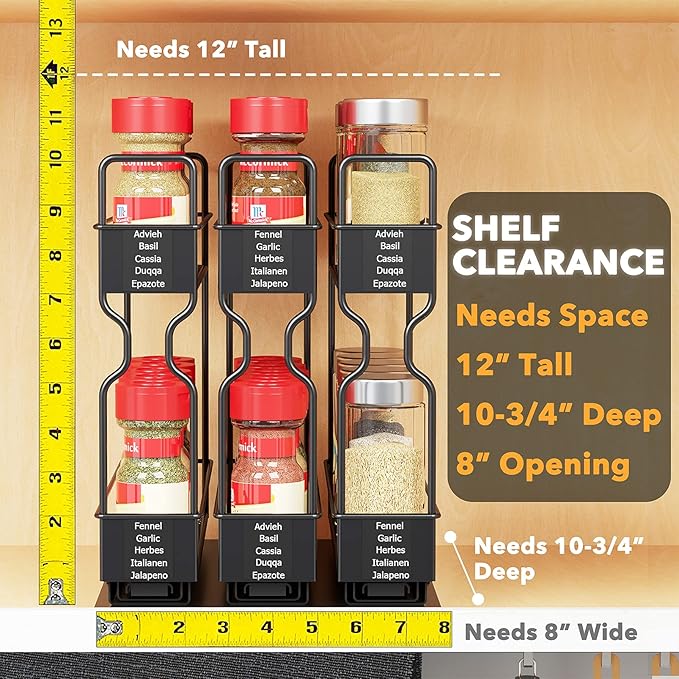 SpaceAid Pull Out Spice Rack Organizer for Cabinet, Heavy Duty Slide Out Seasoning Kitchen Organizer, Cabinet Organizer, with Labels, 7.7" W x10.75 D x10 H, 3 Drawers 2-Tier