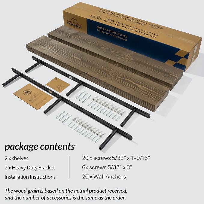 48 Inch Floating Shelves, 8-Inch Deep High-End Solid Wood Floating Shelves