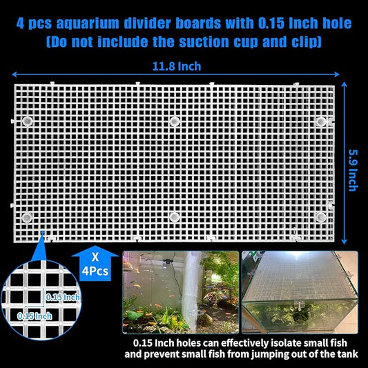 Adjustable Aquarium Fish Tank Divider Filter Bottom DIY Plastic Grid Fish Tank Isolation Board Plastic Egg Crate Tray(White, 4pcs 11.8X5.9 Inch with 0.15 Inch Hole)