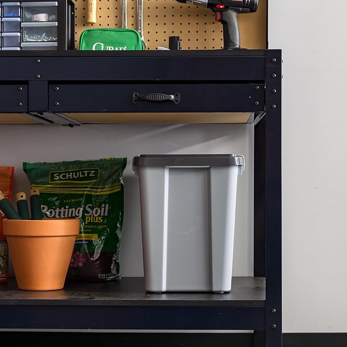 IRIS USA Stackable Dog Food Storage Container with 2 Cup Scoop, 4 Secure Latches, Fits up to 30 lbs, Pet Dry Food Bin, Gasket Seal Lid, BPA Free, Stackable, Easy Measure, Gray/Dark Gray
