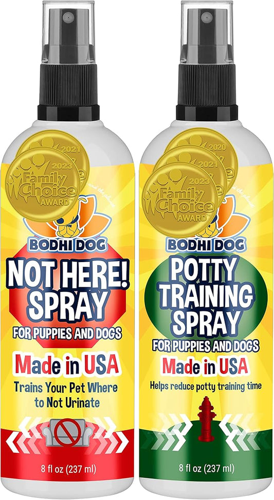 Bodhi Dog Not Here! Spray & Potty Training Spray - Dog Training Corrector for Indoor/Outdoor Use - Stops Urination & Marking - Housebreaking Solution Bundle for Dogs & Puppies (8 Fl Oz)