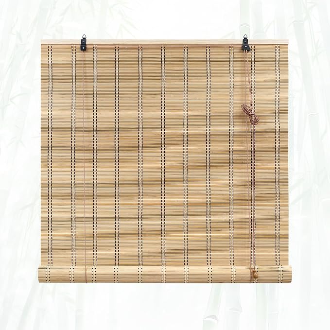 Glimer Bamboo Blinds for Interior Windows, Natural Roll Up Bamboo Shades for
