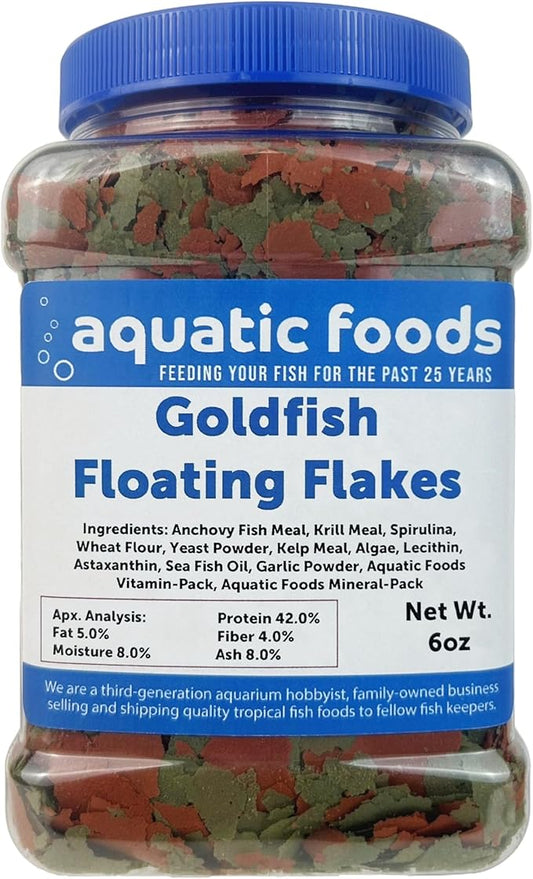 Aquatic Foods Inc. Goldfish Flakes, Premium Smaller Flakes for Aquarium Goldfish, Koi & Pond Fish- AFI Goldfish Flake…6oz Med Jar