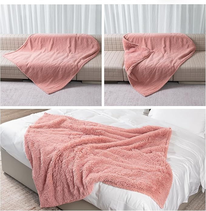 Pink Calming Dog Blanket 57x40in Waterproof Pet Blankets Fluffy Long Faux Fur Cat Throw Blankets for Couch Furniture Protector Love Bed Cover Washable(Pink,M)
