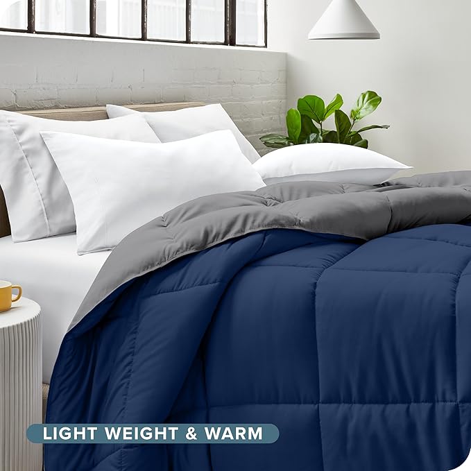 Bare Home Oversized Queen Comforter - Reversible Colors - Goose Down Alternative - Ultra-Soft - Premium 1800 Series - All Season Warmth - Bedding Comforter (Oversized Queen, Dark Blue/Grey)