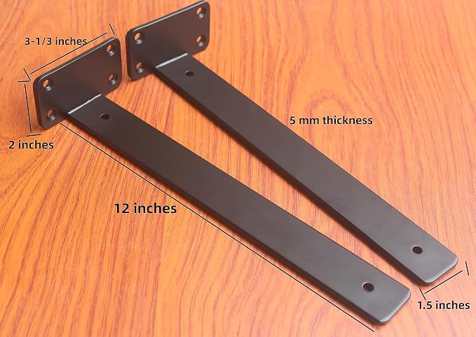 10 Pack - 12 inch Black Hidden L Shelf Bracket Iron Floating Shelf Brackets