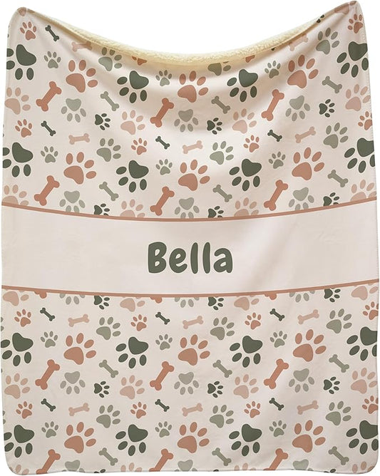 Prints Next Day – Custom 50" x 60" Sherpa Pet Lightweight Blanket Personalized with Pet Lightweight's Name - Paw Pattern - Gift for Dog Owners - Printed in America