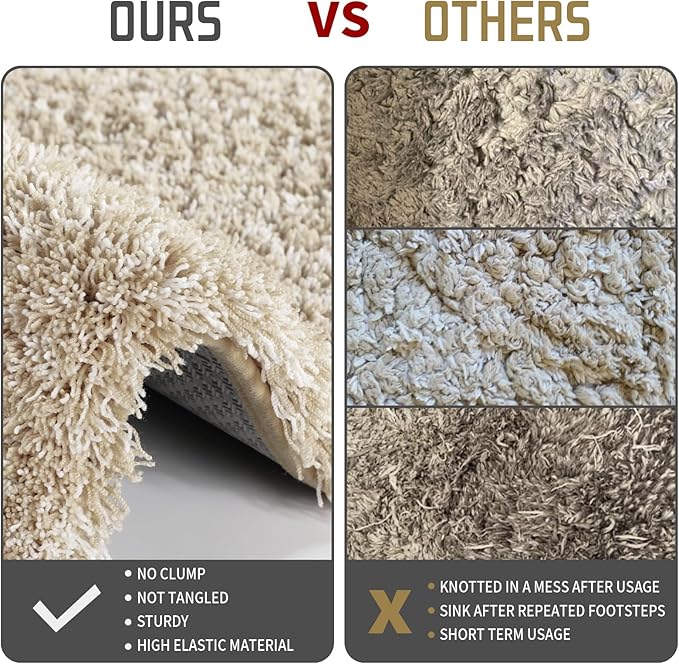 Yimobra Bath Rugs for Bathroom 32x20, Ultra Soft and Water Absorbent Bath Mats, Non Slip Plush Shower Mat Outside, Microfiber Mats for Bathroom Floor/Tub, Machine Washable, Light Beige and White