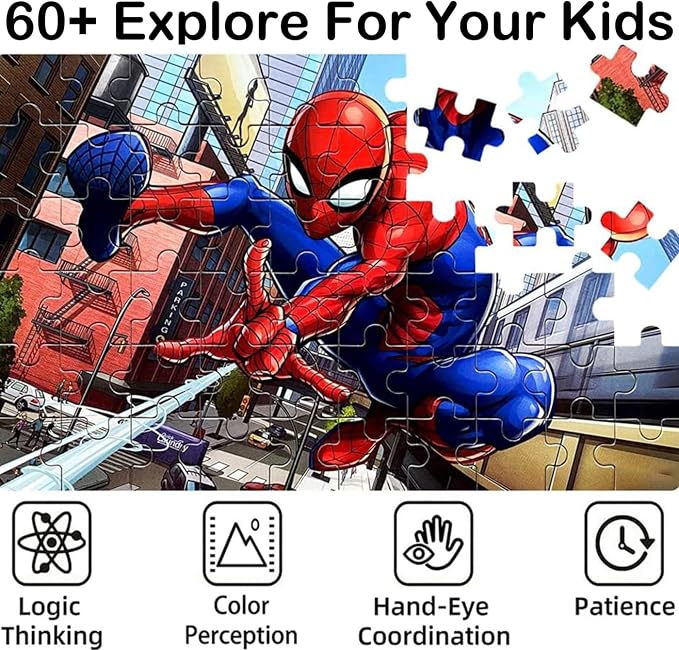 60 Piece Educational Puzzles for Kids Ages 4-8 Jigsaw Puzzle Games in Reusable Metal Box, Learning Toys with Extra Thick Safe Pieces for Boys & Girls