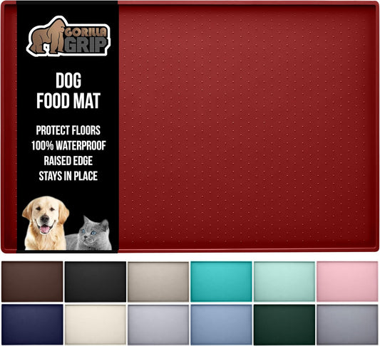 GORILLA GRIP 100% Waterproof Raised Edge BPA Free Silicone Pet Feeding Mat, Dog Cat Food Mats Contain Spills Protects Floors, Placemats for Cats and Dogs Water Bowl, Pets Accessories 28x18 Red