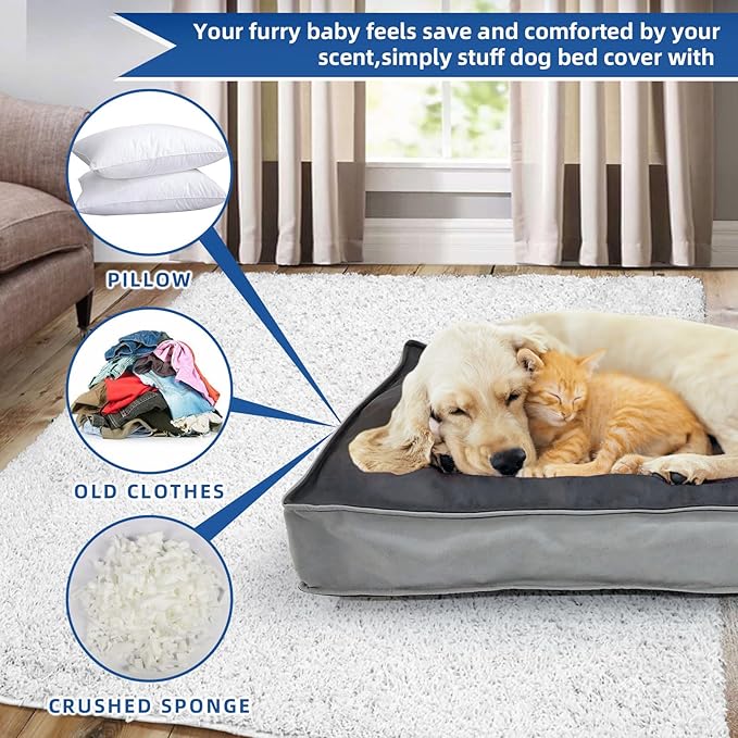 Dog Bed Covers Replacement Washable, Scratch Resistant Soft Faux Leather Dog Bed Cover with Zipper 47" L x 29" W x 4" H, Cover Only