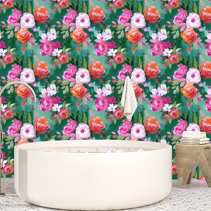 BOKEBEVE Extra Long Bright Wallpaper Stick and Peel Green Colorful Wall Paper