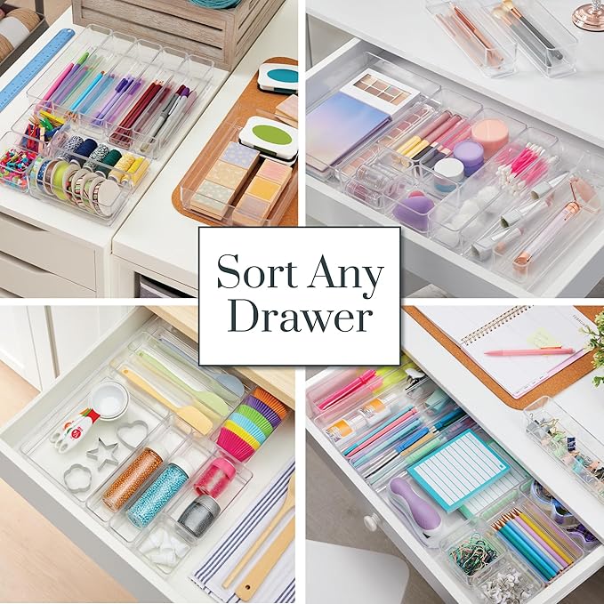 STORi SimpleSort 10-Piece Stackable Clear Drawer Organizer Set | Multi-size Trays | Makeup Vanity Storage Bins and Office Desk Drawer Dividers | Made in USA