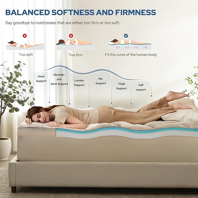 Bedlore 4-Inch Twin Mattress Topper for Back Pain - Dual Layer Medium Support (2" Gel Memory Foam + 2" Cooling Fluffy Pillow Top Pad), Breathable & Pressure Relief (Beige)