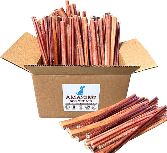 Amazing Dog Treats - Bully Sticks for Small Dogs (12 Inch Small- 100 Count) - Premium Thin Junior Bully Sticks for Dogs