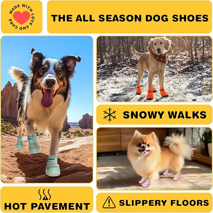 Hcpet Dog Shoes for Large Dogs, Waterproof Dog Booties for Small Medium Dogs, Anti-Slip Dog Boots & Paw Protectors for Hot Pavement Winter Snow Hiking with Reflective Straps Black Size 5