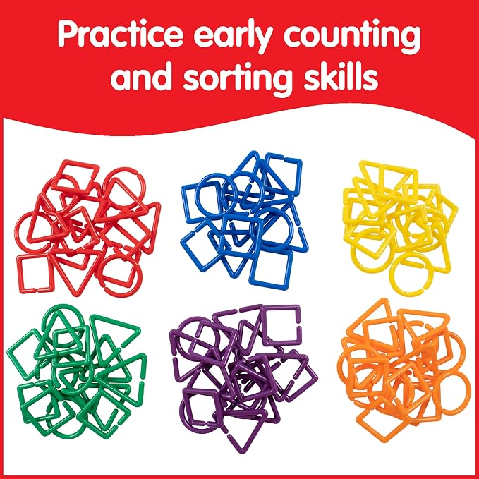 edxeducation Geo Links, Mini Jar, Set of 144, Linking Shapes, 6 Colors | Practice Shape Recognition, Counting, Sorting and More