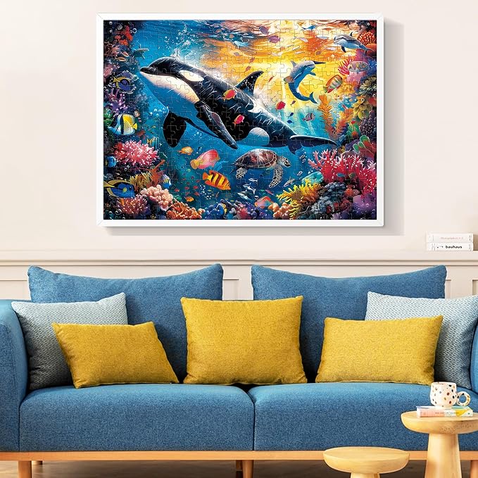300 Piece Puzzles for Adults and Kids, Undersea World Jigsaw Puzzles | Sea Turtles Dolphins Whales Jigsaw Puzzle, Home Decor Birthday Party Gift Toy, Fun and Challenging Family Games, 20.5x15IN