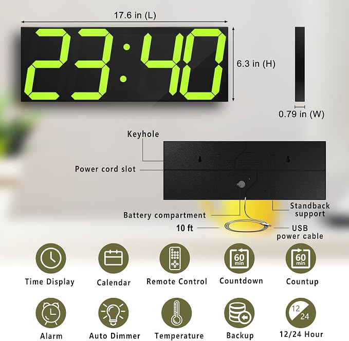 CHKOSDA LED Large Digital Wall Clock, Oversize Digital Clock