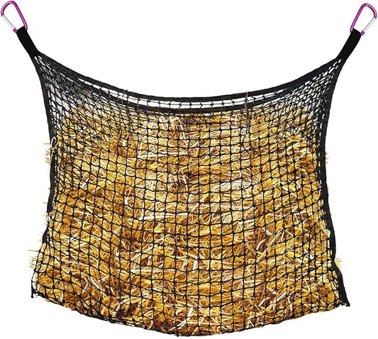 Bloomoak Knotless Slow Feed Hay Net with 4 Carabiner Clips for Horses/Open Top Hanging Hay Bag with Large Capacity for Full Day Feeding/Trailer (1.75" Hole for Slow Feed, M 35 * 31")…