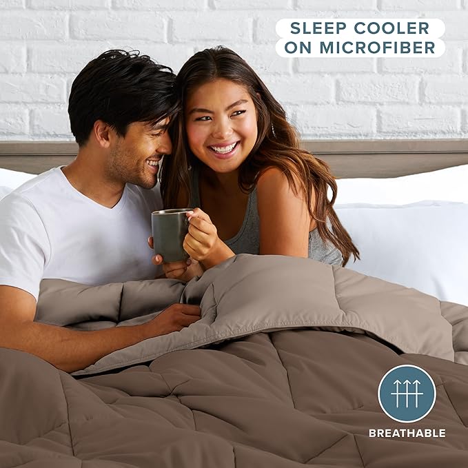 Bare Home Full Comforter - Reversible Colors - Goose Down Alternative - Ultra-Soft - Premium 1800 Series - All Season Warmth - Bedding Comforter (Full, Cocoa/Taupe)