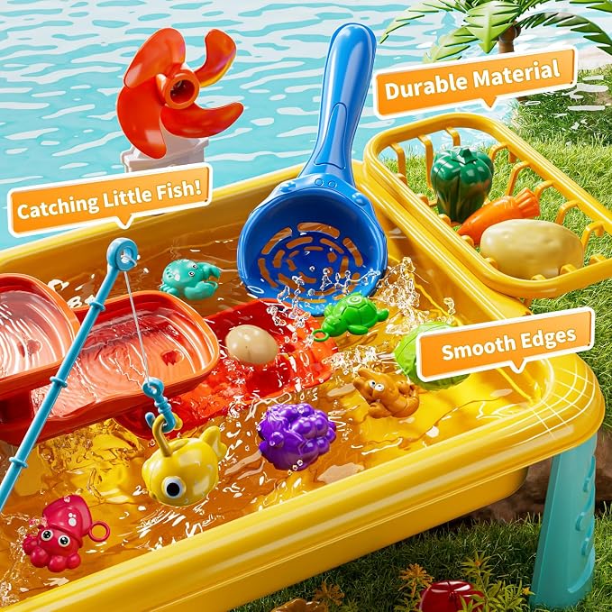 Kids Water Table Play Toy for Toddlers 4-8 Years Old | Kitchen Sink with Electrical Pump and Flowing Water, Fishing Games, Outside Sensory Gift Toys for Boys and Girls 3 4 5 6 7 8