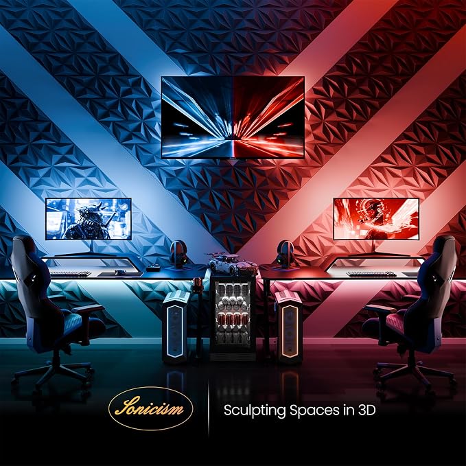 Sonicism Wall Panels Upgrade 72 Pack, 0.7”x11.8”x11.8”Pyramid 3D Wall Panels