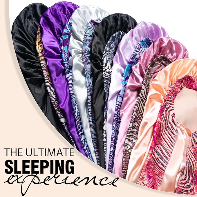 2Pcs Bonnets for Black Women Braid Bonnet, Large Long Satin Silk Bonnet for Braids,Black Women Braid Bonnet with Stretchy Tie Band for Sleeping Extra Long (Green & Light Purple Pattern)