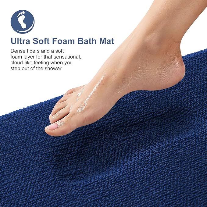 OLANLY Thick Memory Foam Bath Mat Rug 36x24, Extra Soft Absorbent Bathroom Rug, Quick Dry Bath Mats, Non-Slip, Machine Washable Carpet for Bathroom, Tub and Shower, Home Decor Accessories, Navy