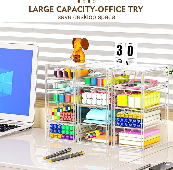 Acrylic Desk Organizers And Accessories With 13 Drawers, Office Desktop Drawers, Plastic Makeup Organizer Containers Bins With Drawers Desk Organization, Bathroom Organizers Storage Case Box Cube