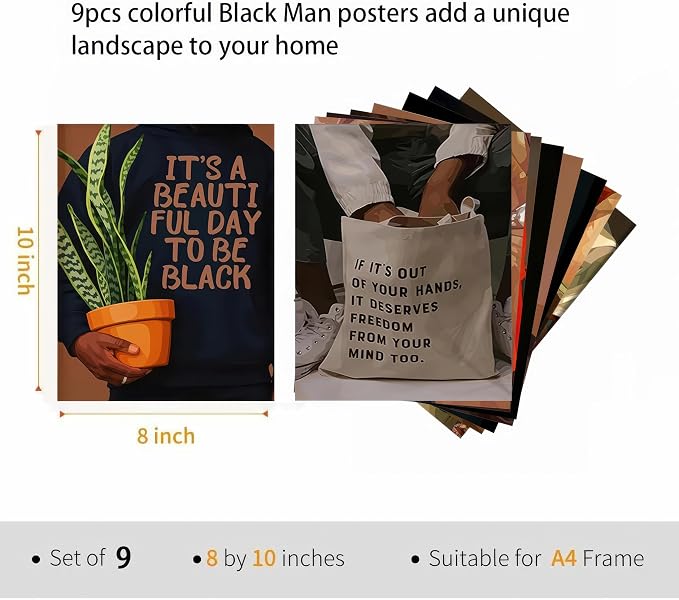 Black Culture Wall Art Set of 9, Living Room, Neutral Color Home Decor