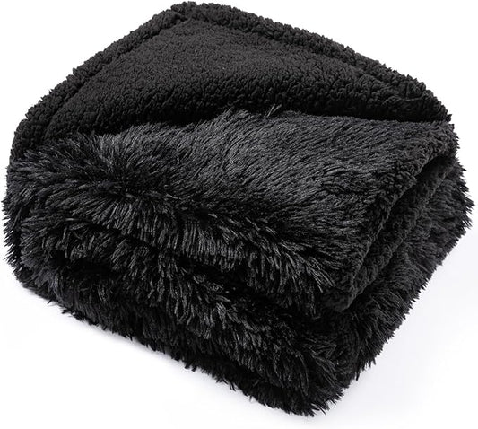 Black Pet Calming Couch Throw Blankets for Dogs Waterproof Dog Blanket Fluffy Long Faux Fur for Little Dog Cat Puppy Mat Washable(Black,XS-28 * 20in)