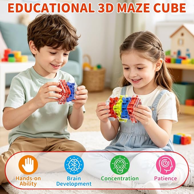 Infowush 2-in-1 Fidget Spinners Maze Cube - Fidget Toys for Kids & Adults | 3x2 Cube, Stress Relief Sensory 3D Brain Teaser Puzzle Cube, Board Game, Travel Toy, Birthday Gift for Boys Girls Ages 3 & Up