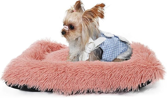 nononfish Dog Crate Bed for Small Dogs Washable Orthopedic Flat for Inside Crate Cages Kennel House Sofa Plush Comfy Sleeping Pink 22 in