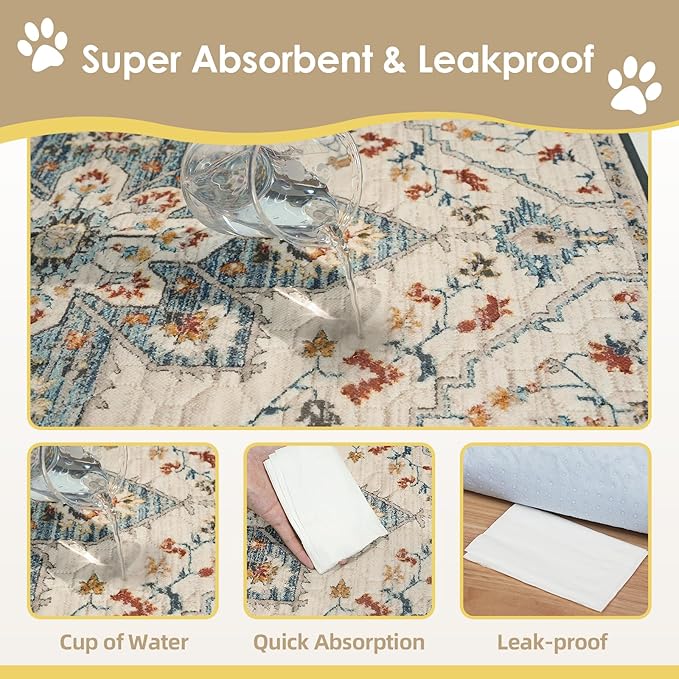 Washable Pee Pads for Dogs 2 Pack, 36" x 24" Reusable Puppy Pads Waterproof, Super Absorbent Dog Rugs, Leakproof, Dog Crate Pad, Playpen Mat, Whelping Pads, White Medallion