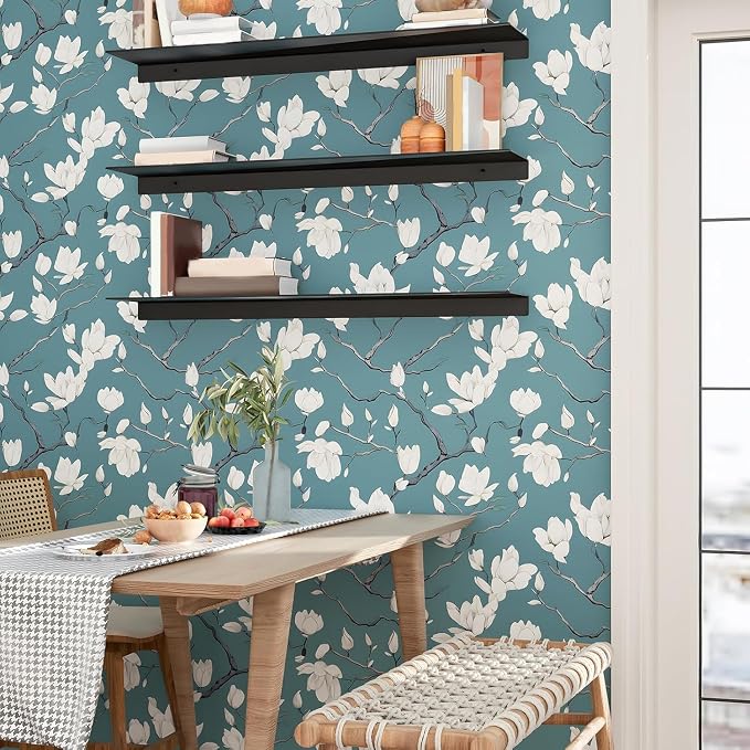 Laatse Vintage Floral Wallpaper Peel and Stick Blue Floral Contact Paper