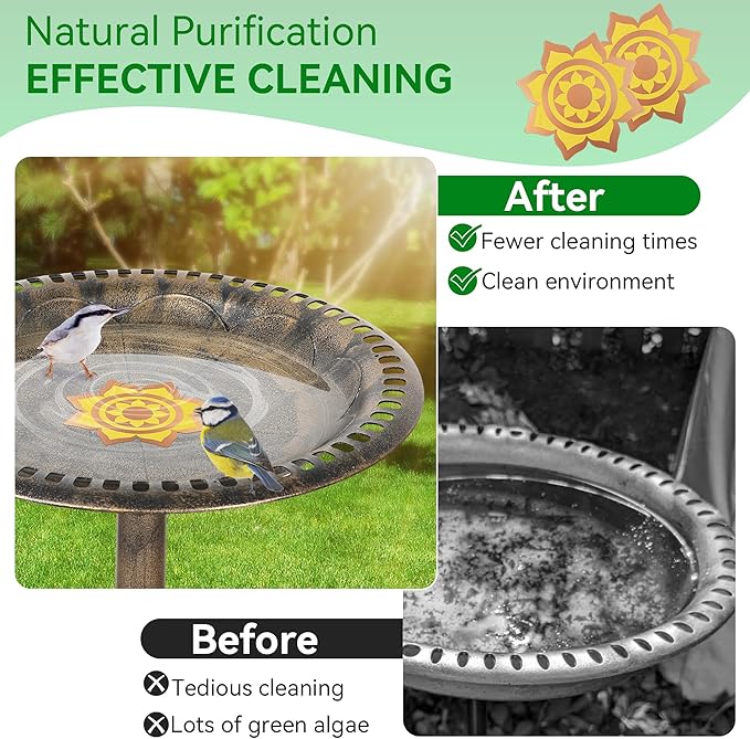 Saillong 4 Pack Bird Bath Copper Disk, Reinforced 99.99% Pure Copper Bird Bath Purification Disk for Physical Clean Water, Birdbaths Cleaner for Outdoor Birdbaths, Bowl and Garden Fountain (Petal)