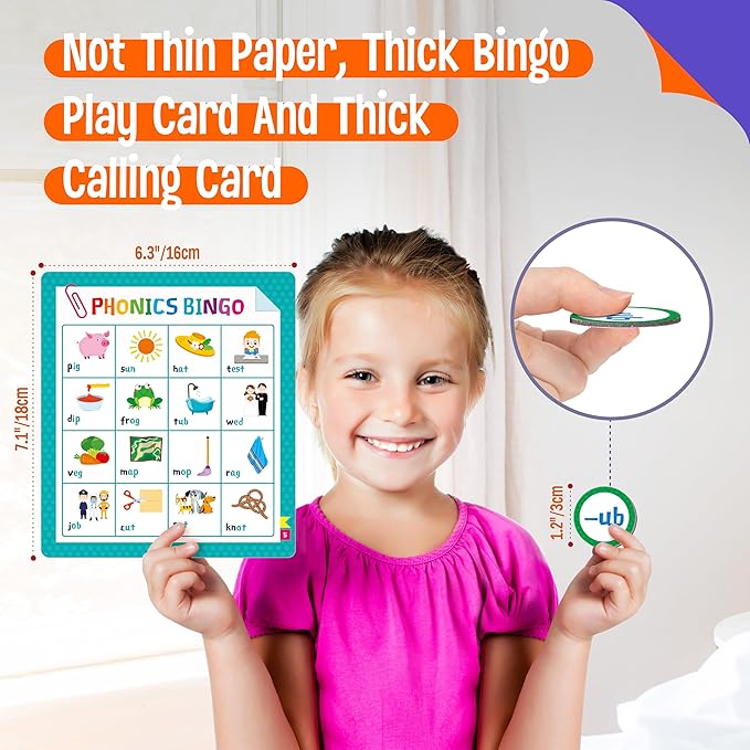 Alphabet & Phonics Bingo Game, 12 Bingo Boards ABC Letters, CVC Blends Words Phonetic Game, Letters Phonetic Awareness Early Educational Learning Toys - Ages 4 and up, Perfect for Classroom & At Home