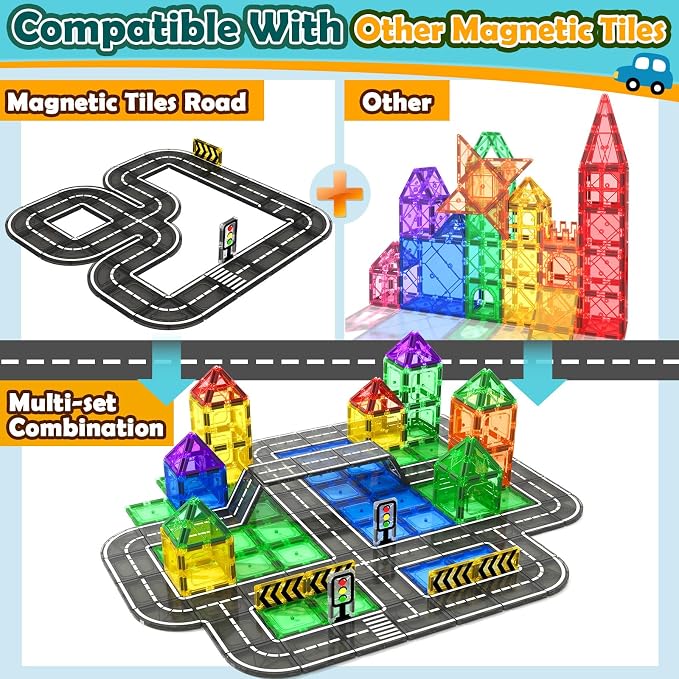 Magnetic Tiles - Road Expansion Pack, Preschool Magnet Toys for Toddlers