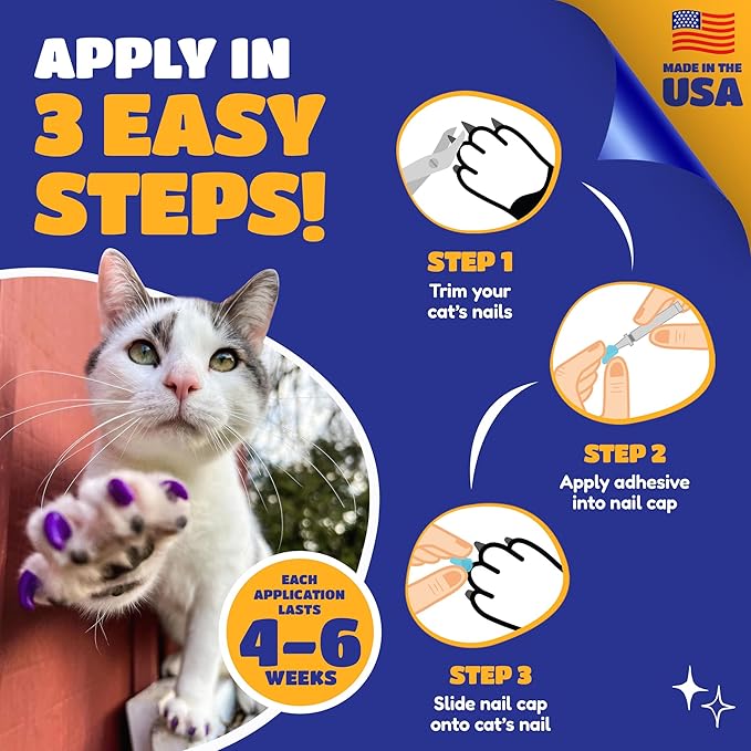 Soft Claws Cat Nail Caps for Large Cats – (40 Caps, Black) - Made in USA - Veterinarian-Developed | Protects Furniture & Skin - Easy to Apply, Long-Lasting Anti-Scratch Soft Cat Claw Covers.