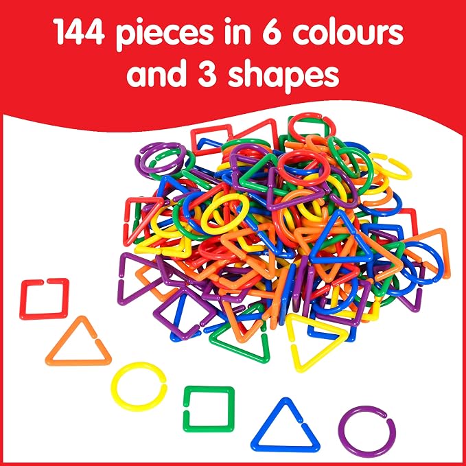 edxeducation Geo Links, Mini Jar, Set of 144, Linking Shapes, 6 Colors | Practice Shape Recognition, Counting, Sorting and More