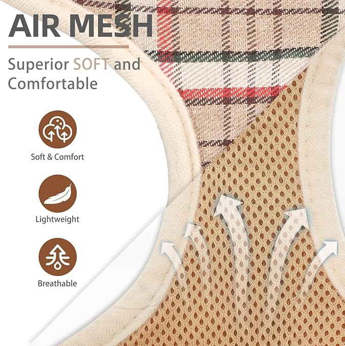 PUPTECK Soft Mesh Dog Harness and Leash Set Pet Puppy Cat Comfort Padded Vest No Pull Harnesses, Khaki, L